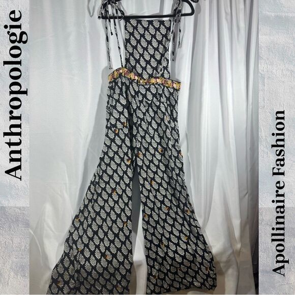 ANTHROPOLOGIE EMBROIDERED JUMPSUIT IN BLACK MOTIF SIZE 10 NEW - Picture 6 of 8